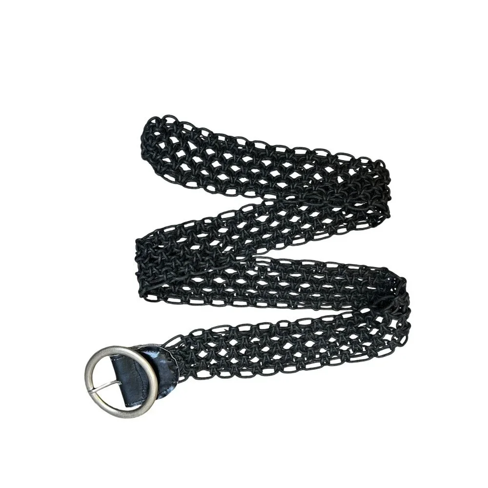 Woven Statement Belt One Size Black Ring Buckle